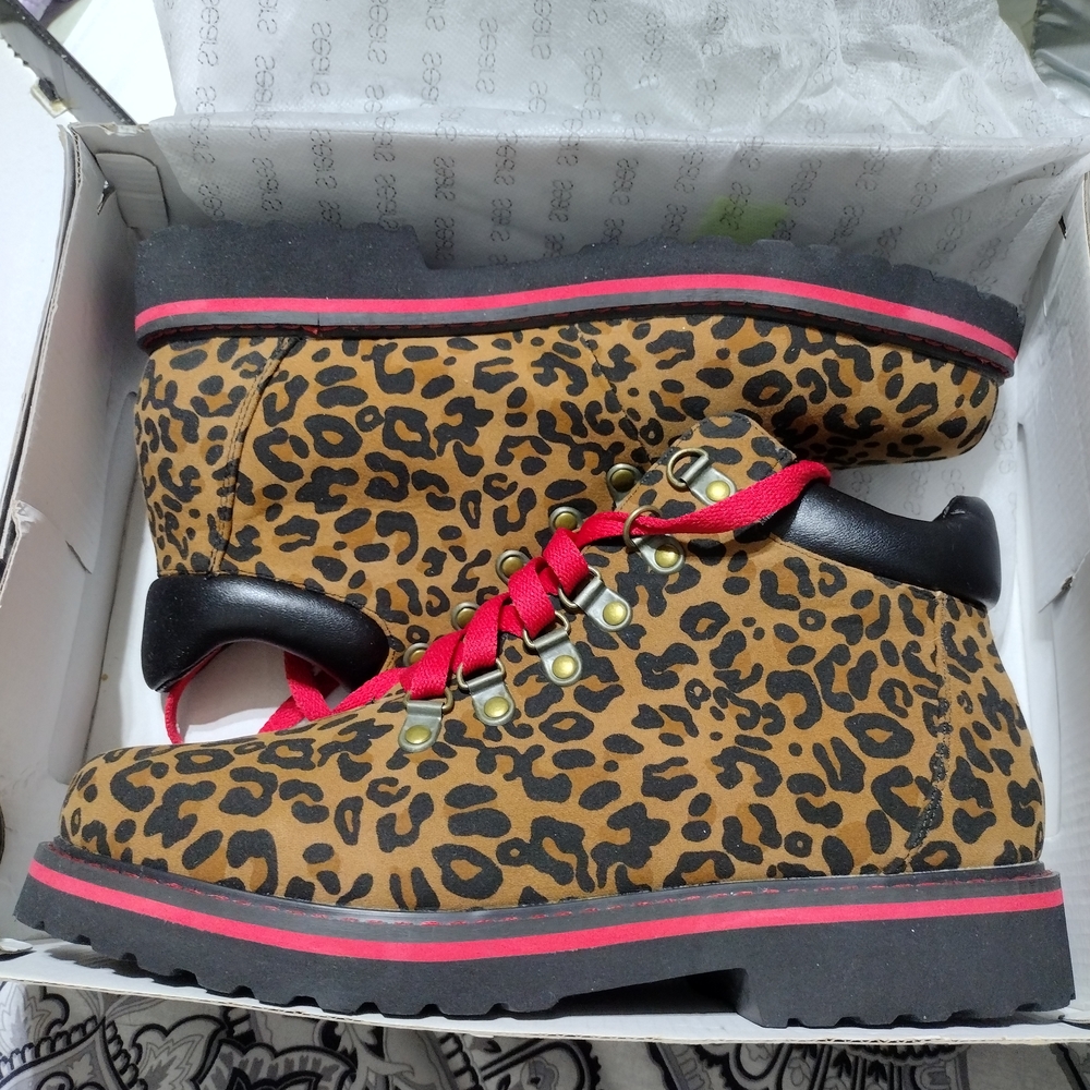 Metaphor Leopard Print Ankle Boots with Red Accents